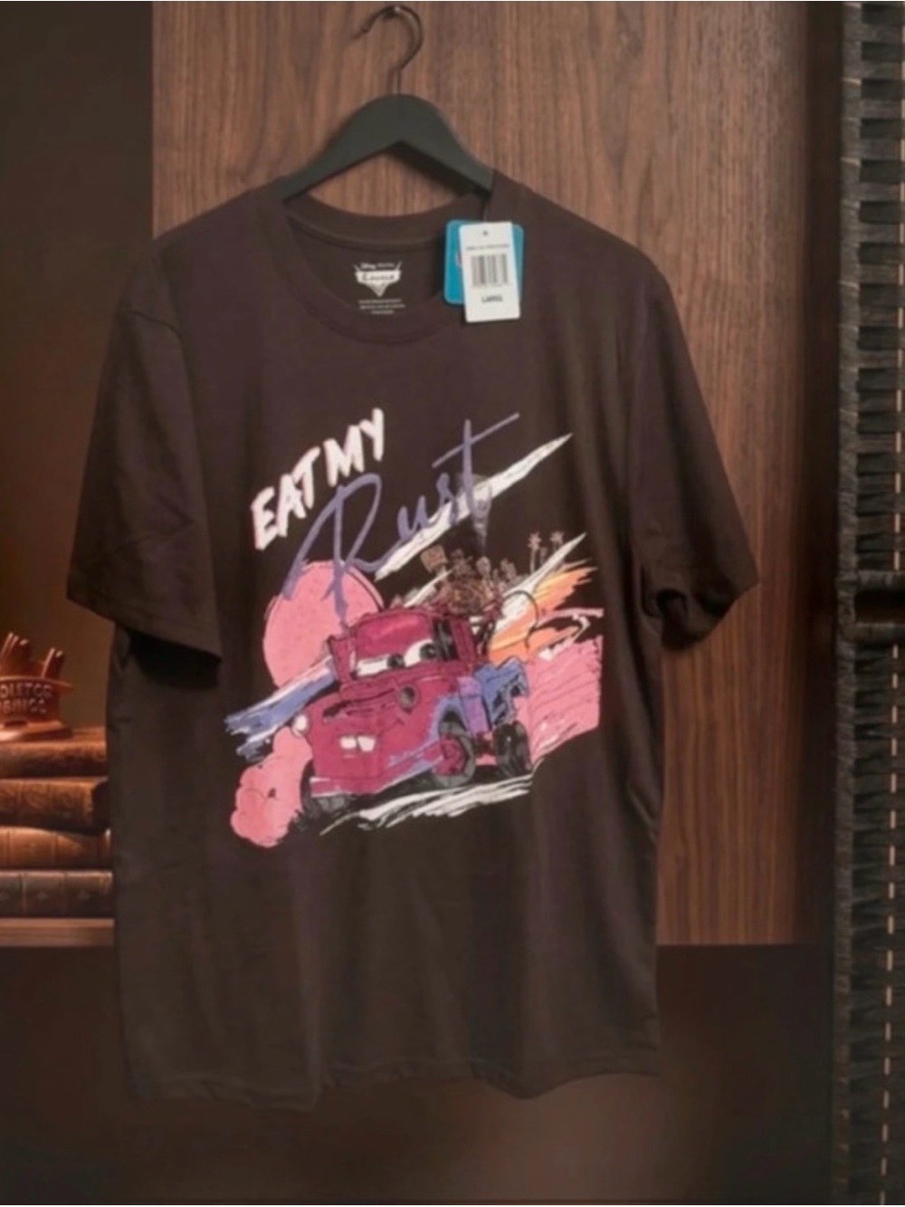 Black 'Eat My Rust' Graphic Tee - Lightning Truck Design size L